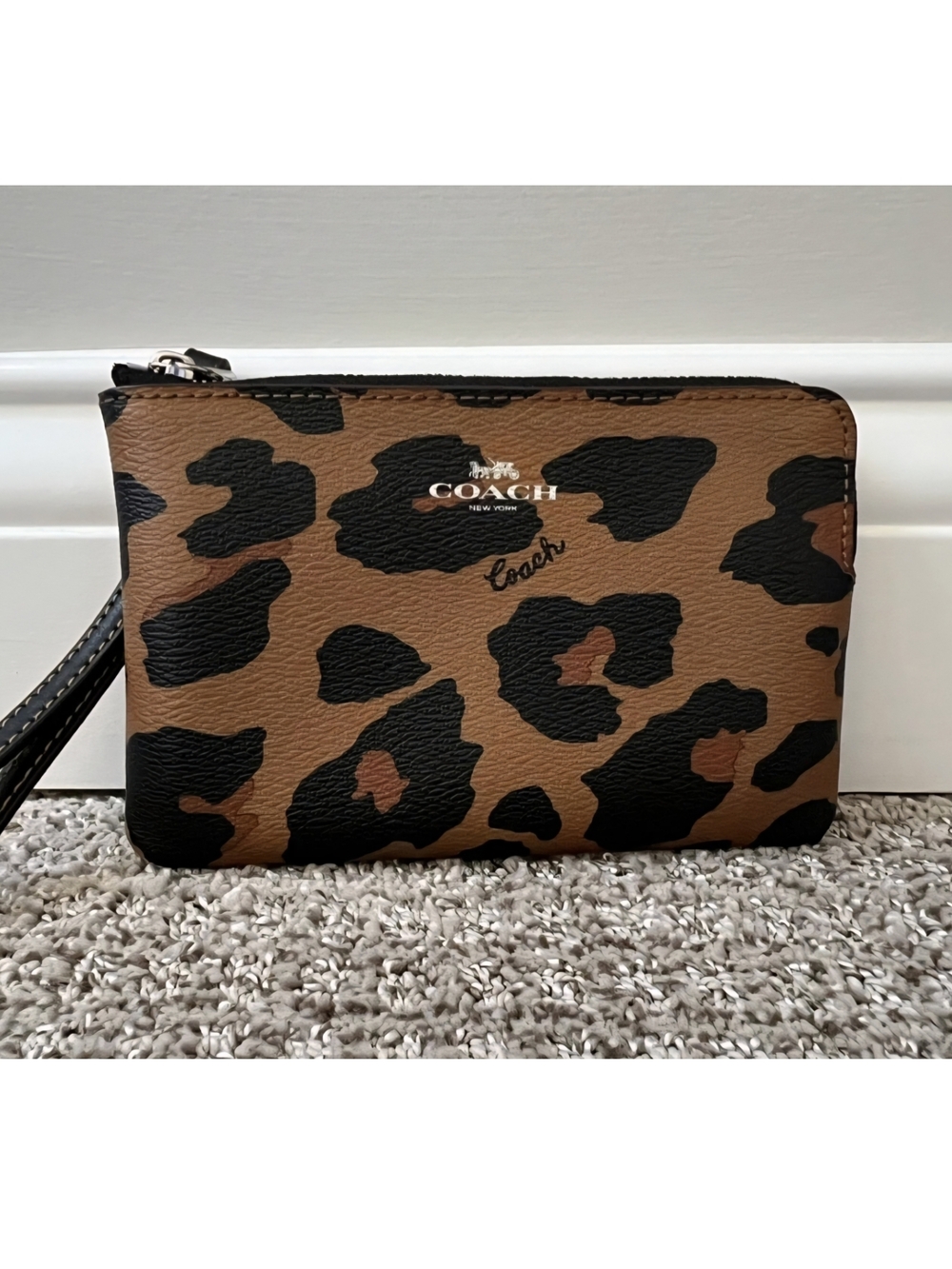 Coach Leopard Print Leather Wristlet - Brown/Black